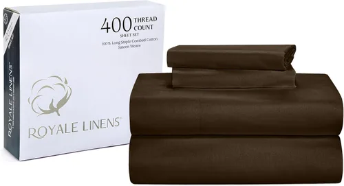 Vista 44 de ROYALE LINENS Juego de sábanas de 300 hilos 100% algodón peinado de fibras largas, 4 piezas, 1 sábana bajera, 1 encimera y 2 fundas de almohada