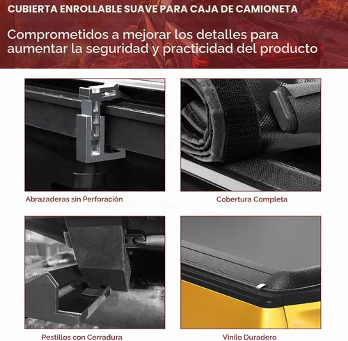 Vista 3 de YITAMOTOR - Cubierta suave enrollable para plataforma de camioneta, Tonneau, compatible con Toyota Tacoma 2016-2023 (Excl. Edición Trail)