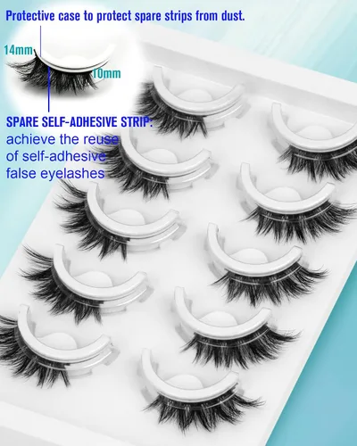 Vista 3 de Pestañas autoadhesivas impermeables, pestañas mitad 10-14mm, 5 pares, aspecto natural, pestañas postizas adhesivas, sin necesidad de pegamento
