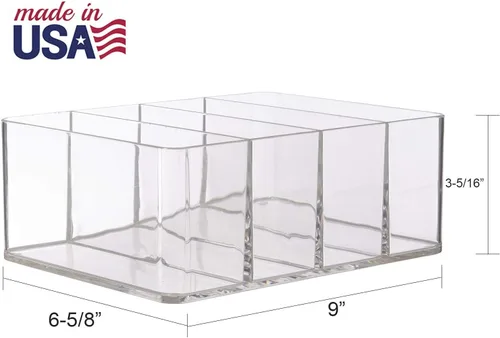 Vista 5 de STORi Organizador de plástico transparente de 4 compartimentos, contenedor de almacenamiento rectangular dividido para maquillaje y tocador, uso