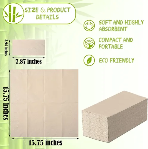 Vista 3 de WILLBOND 100 servilletas de papel desechables a granel, toallas de papel de bambú desechables para baño, servilletas ecológicas sin blanquear marrón