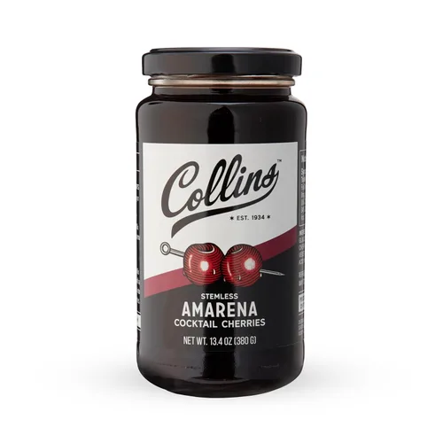 Vista 8 de Collins Amarena Cherries - Guarnición de cóctel prémium para cócteles, mezclas antiguas, cerezas italianas, tarro de cereza agria dulce de 13.4 onzas