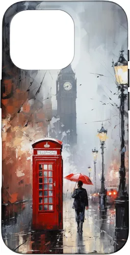 Vista 20 de Funda para iPhone 16 Wet London Iconic Red Phone Booth Clocktower Art Cover Phone Case