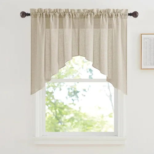 Vista 22 de RYB HOME - Cortinas de café de 24 pulgadas de largo, cortinas cortas de lino traslúcidas para ventana pequeña, cortina de media privacidad con Angora