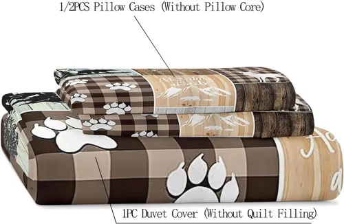Vista 5 de LUVIVIHOME 2 piezas de funda de edredón con diseño de osos, alces y ciervos en negro, juego de cama individual, ropa de cama rústica de estilo La