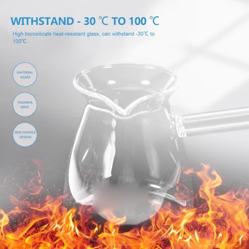 Vista 3 de Hemoton Cafetera turca de vidrio de borosilicato de 14.25 onzas, cafetera para estufa con asa, calentador de leche, chocolate caliente o mantequilla
