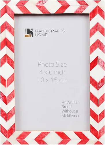 Vista 12 de Handicrafts Home Marco de fotos de mosaico chevron – Marco de fotos hecho a mano con incrustaciones de hueso de 4 por 6 para decoración de mesa