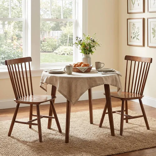Vista 11 de Juego de 4 sillas de comedor Windsor, sillas de cocina de estilo granja con respaldo de vástago, sillas laterales de madera maciza sin brazos