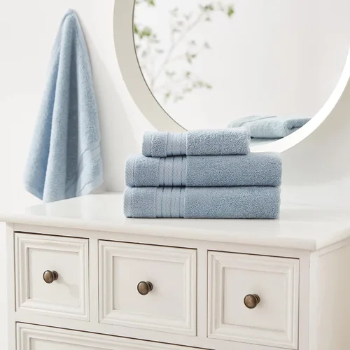 Vista 5 de COZYART - Juego de 6 toallas de baño de algodón turco, color azul claro, suaves, altamente absorbentes y duraderas, 19.17 oz/yd², incluye 2 toallas