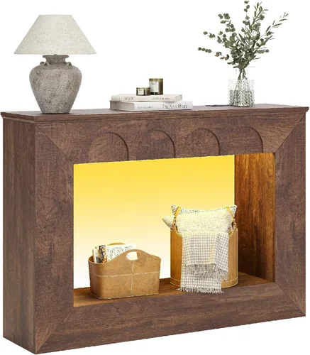 Vista 8 de Unikito 43.3" Farmhouse Entryway Table, Console Table with Open Storage Black