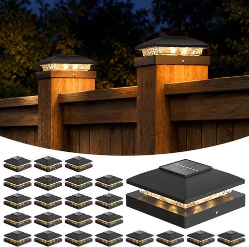 Vista 19 de APONUO Luces solares para postes de 4 x 4 – IP64 impermeable, blanco cálido, luces inalámbricas de valla y luces de cubierta para patios, jardines