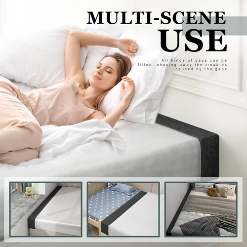 Vista 7 de Extensión de colchón, relleno de espacio entre cabecera y colchón o pared, almohada para cabecera con espuma de alta densidad y funda extraíble Negro