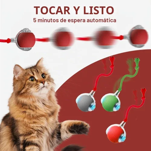 Vista 4 de Pelota de Gato Interactiva, Nuevas Bolas de Gato con Movimiento de Agilidad, Juguetes Automáticos de Bola para Gato con Cordón Imitación de Ratón