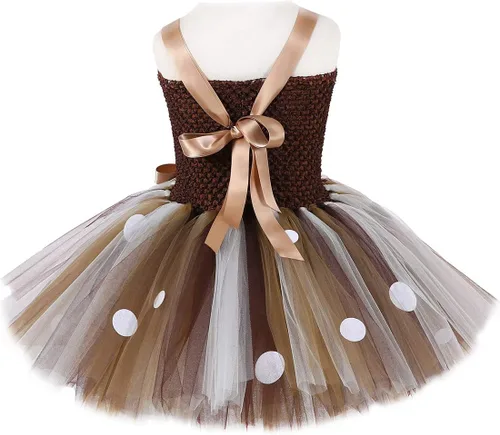 Vista 3 de HJTT Animal Costume for Girls Halloween Christmas Jungle Party Clothes Kids Fancy Deer Tutu Dress Up