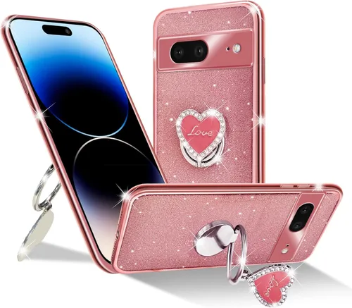 Vista 8 de Funda protectora transparente de 3 capas con anillo bonito soporte, para mujeres y niñas, para Pixel 6 2021 (lavanda)