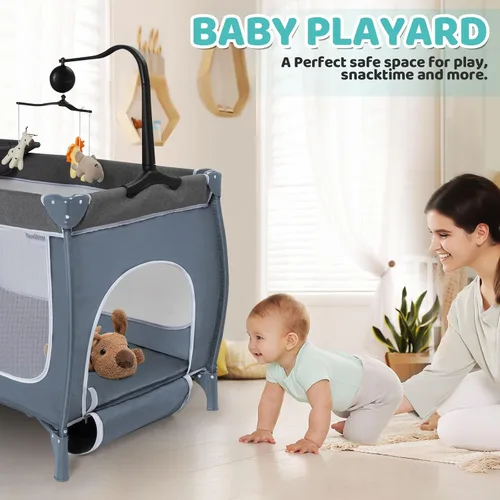 Vista 6 de SIMPLGIRL Moisés de noche para bebé, paquete 4 en 1 n P-Lay - Cuna de bebé con mosquitera, T-oys y Music B-ox, colchón, patio plegable para recién