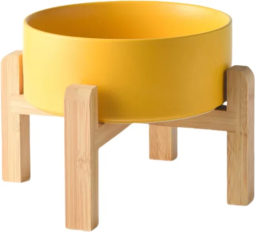 Vista 23 de Cuenco elevado de cerámica de 6 pulgadas para perros – Tazón de comida y agua para perros de 30 onzas con soporte elevado de bambú antideslizante