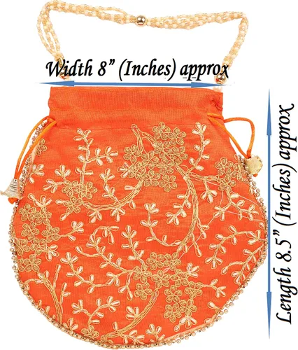 Vista 4 de Touchstone Bolsa tradicional india bordada a mano para regalos de compras, joyería de boda, perlas de imitación, cuerda con cordón para mujer.