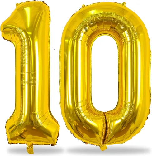 Vista 51 de Globos negros del número 10 para decoraciones de cumpleaños número 10, globos de helio de mylar de lámina de 40 pulgadas negros del número 1 & 0