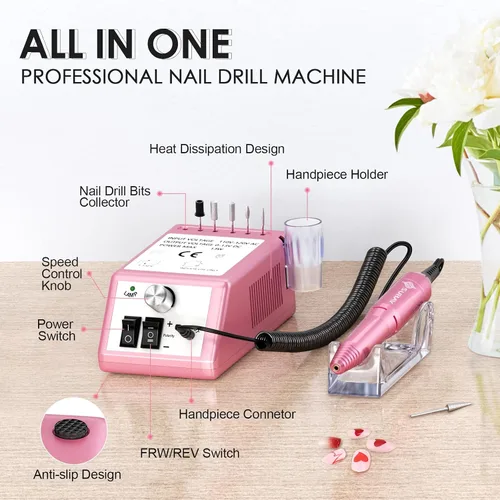 Vista 2 de SUBAY Taladro de uñas eléctrico profesional para el cuidado de las uñas con 200 piezas de palos de muestra de uñas