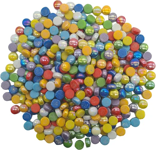 Vista 4 de Mosaico redondo para manualidades, 0.472 in, piezas de mosaico de vidrio de colores surtidos para suministros de arte, kit de fabricación de mosaico