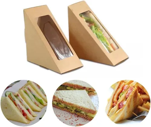 Vista 6 de Cajas de papel sándwich de 100 piezas, caja para llevar ecológica de cuña de sándwich