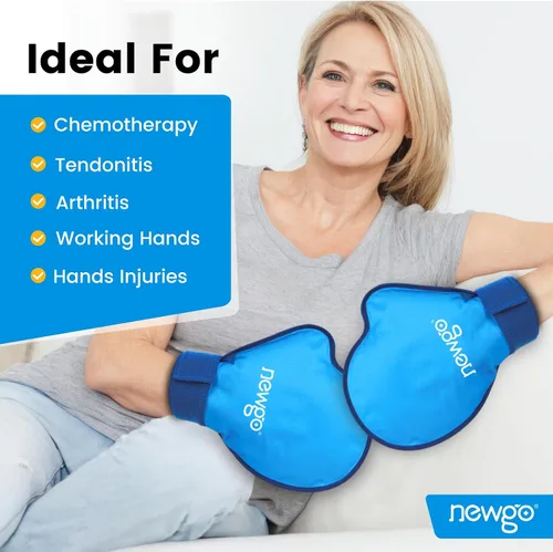 Vista 2 de NEWGO Paquete de 2 guantes de hielo de mano para aliviar el dolor, paquete de 2 guantes fríos para neuropatía de quimioterapia, guantes de hielo