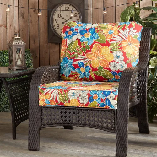 Vista 2 de Greendale Home Fashions Juego de cojines para exterior de 2 piezas de asiento profundo, Aloha Carmesí