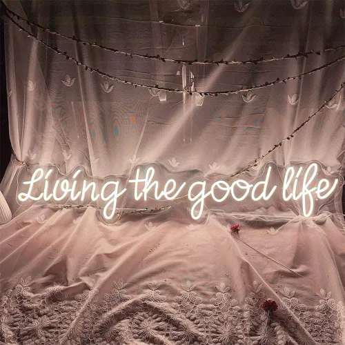 Vista 6 de Letrero de neón con texto en inglés "Living The Good Life" para decoración de pared del hogar, letreros de luz LED de neón, grandes para interiores