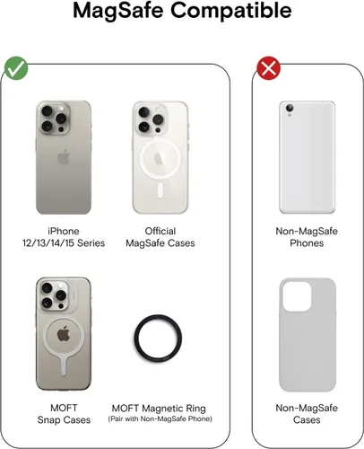 Vista 4 de MOFT MagSafe - Soporte para teléfono compatible con iPhone 16/15/14/13/12 Series Fuerte magnético, soporte para tarjetas de teléfono de cuero vegano