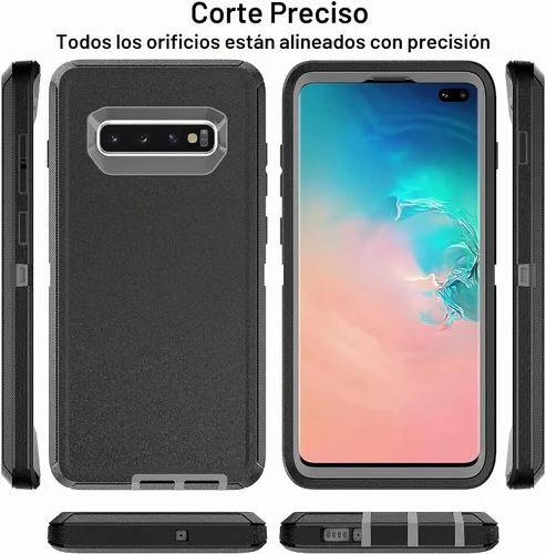 Vista 5 de Funda para Galaxy S10 Plus - Protección resistente 3 en 1 con 2 protectores de pantalla de TPU (negro/gris)