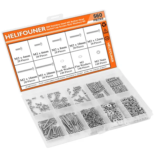 Vista 8 de HELIFOUNER 560 Piezas M2 x 4 mm / 6 mm / 8 mm / 10 mm / 12 mm / 16 mm / 20 mm, Tornillos de Cabeza de Botón con Cavidad Cilíndrica, Tuercas