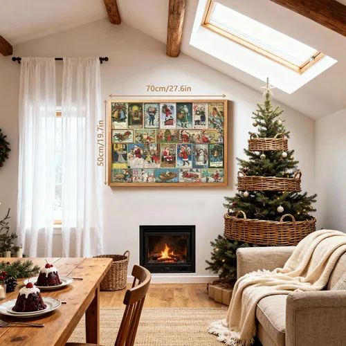 Vista 3 de Rompecabezas de Navidad vintage para adultos de 1000 piezas, rompecabezas de vacaciones de Navidad con 24 postales de Navidad, rompecabezas