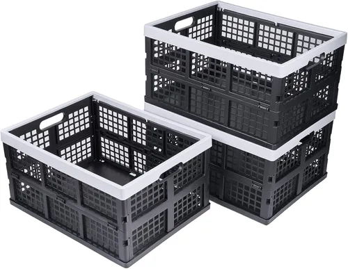 Vista 10 de Aebeky Paquete de 3 cajas de almacenamiento plegables de plástico, 30 L, cajas de plástico plegables para almacenamiento (negro)