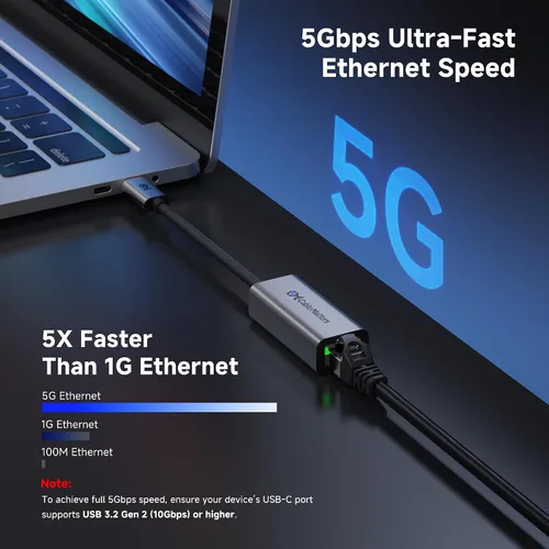 Vista 2 de Cable Matters - Adaptador USB C a Ethernet de 5 Gb, 5 Gigabit Ethernet a USB C Ethernet de 5000 Mbps a USB C, compatible con USB4, Thunderbolt