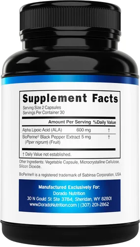 Vista 2 de Ácido alfa lipoico de 600 mg por porción, 60 cápsulas, potente antioxidante para neuropatía y salud cardiovascular (suplemento ALA) - Probado por