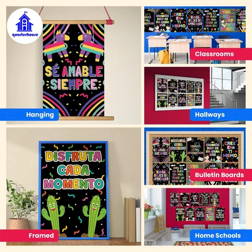 Vista 3 de Quarterhouse Paquete de 10 carteles motivacionales en español (ilustrados), materiales de aprendizaje en el aula de español para estudiantes