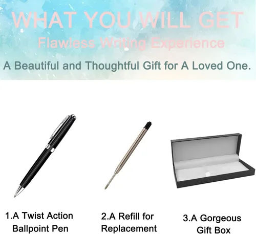 Vista 2 de Bolígrafos personalizados, estuche para bolígrafos grabado personalizado para hombres, bolígrafos Twist Action 0.7, juego de bolígrafos de Negro