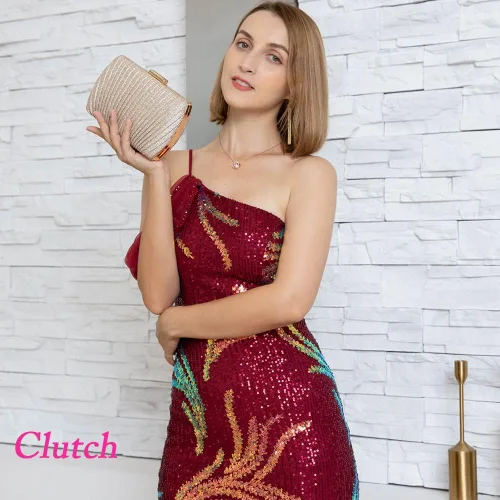 Vista 2 de Bolso de mano dorado, bolsos de mano dorados para mujer, para noche, boda, cóctel, fiesta, bolsa de noche, bolso cruzado de hombro..