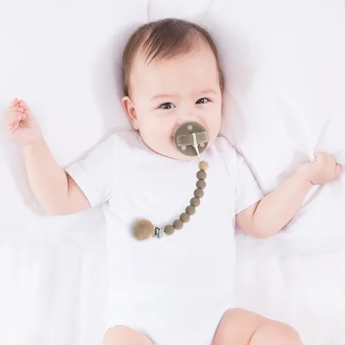 Vista 2 de Clips de silicona para chupete para bebé, soportes para paci, paquete de 2 (muerto + albaricoque)