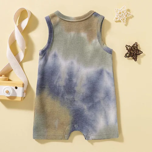 Vista 6 de 0-2T Ropa de verano para bebés y niñas, sin mangas, enterizo de teñido anudado, mono de punto gofre de una pieza