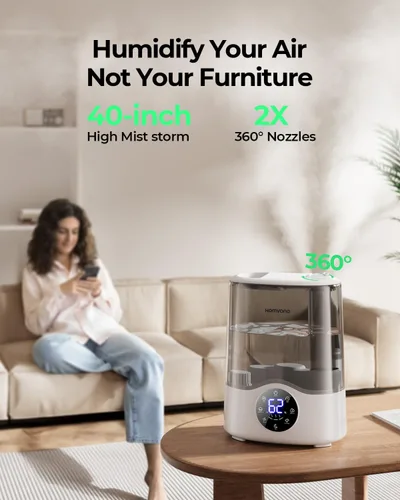 Vista 7 de Homvana Humidificador para habitación grande, 7 L (807 pies ²), niebla inteligente cálida y fría, humidificadores de llenado superior