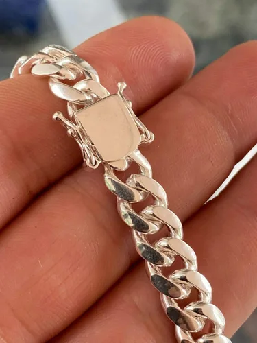 Vista 9 de Cadena o pulsera de eslabones cubanos Miami de plata de ley 925 maciza, para hombre real, 0.197-0.551 in, 7-30 pulgadas, hecha a mano en Estados