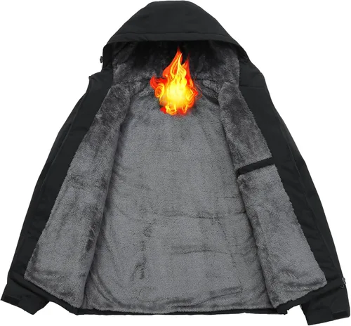 Vista 3 de Chaqueta impermeable de esquí para hombre, con forro polar, cálida chaqueta de lluvia de invierno con capucha