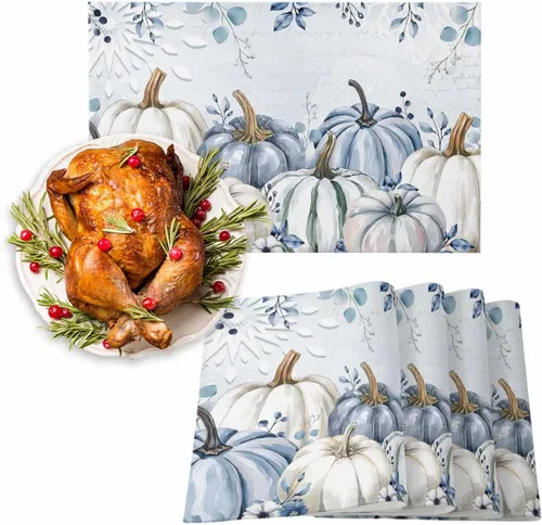 Vista 30 de Juego de 1 mantel individual gris de Navidad, manteles individuales de enanos de invierno y cardenales antideslizantes, manteles individuales