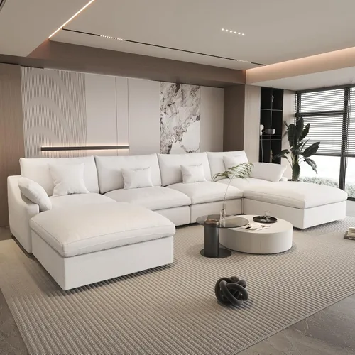 Vista 2 de WJShome Sofá modular modular para sala de estar, sofá en forma de U relleno de plumón de 160 pulgadas con otomana, modernos sofás convertibles de 6