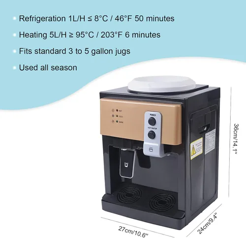 Vista 4 de Dispensador de enfriador de agua de carga superior – Dispensador eléctrico de escritorio caliente y frío, 3 ajustes de temperatura agua hirviendo
