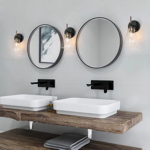 Vista 4 de ZEVNI Aplique de pared, apliques de pared de 1 luz, accesorios de pared de oro negro con pantalla de vidrio transparente de globo, 5 x 5.5 x 10 5 x