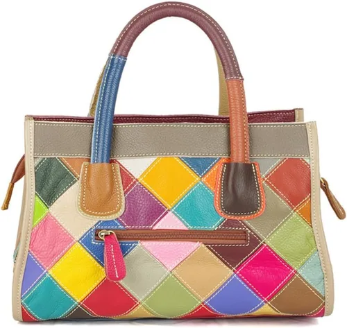 Vista 4 de Bolso de cuero retro para mujer, bolso de hombro de piel de vaca multicolor