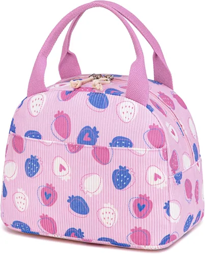 Vista 26 de Bluboon Bolsa de almuerzo para mujer, bonita bolsa de almuerzo de pana con correa para el hombro, reutilizable, aislada, gran capacidad